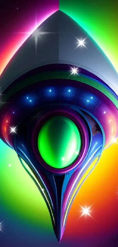 Futuristic, colorful alien design with neon hues for mobile wallpaper.