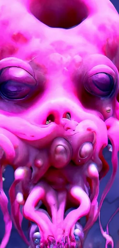 Vibrant pink alien octopus art wallpaper for mobile.