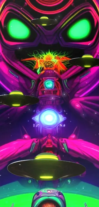 Neon alien space art with vibrant colors.