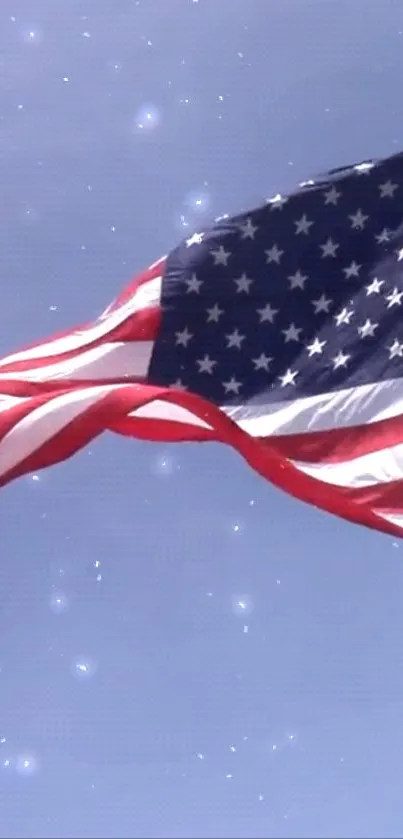 A vibrant American flag against a starry sky background.