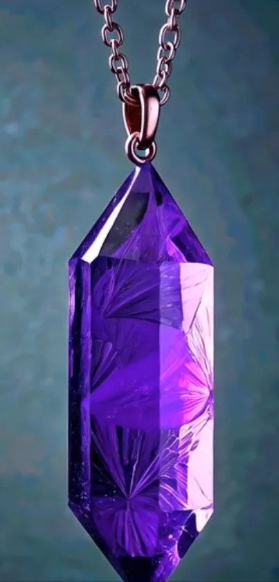Vibrant amethyst crystal pendant with intricate design.
