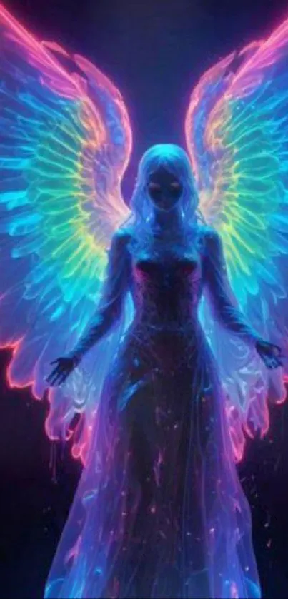 Vibrant neon angel wings wallpaper with ethereal art.