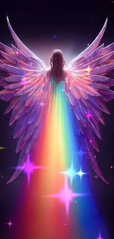 Mobile wallpaper with rainbow angel wings.