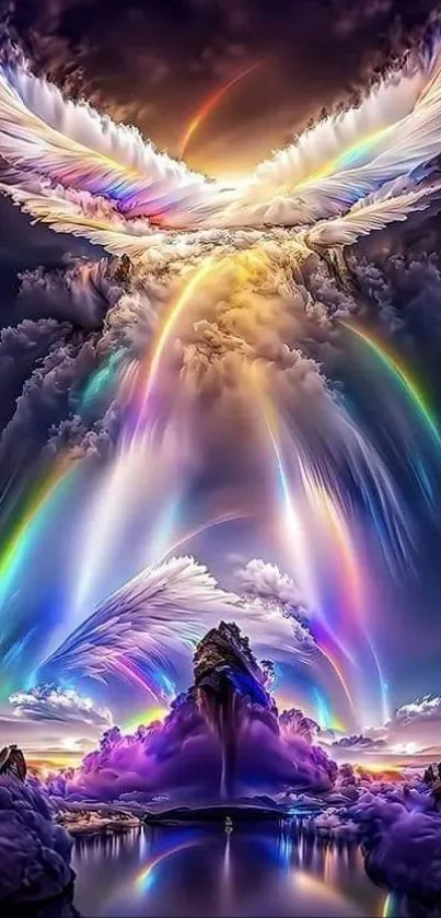 Ethereal angelic clouds with vibrant colors creating a mystical scene.