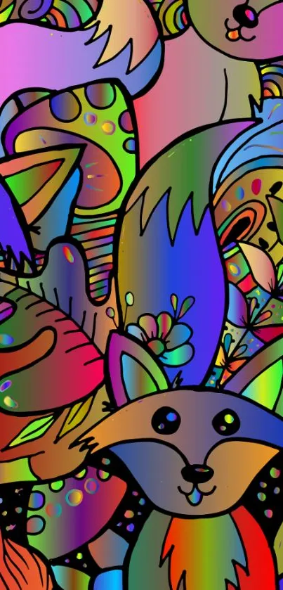 Colorful abstract animal art wallpaper with vibrant patterns.