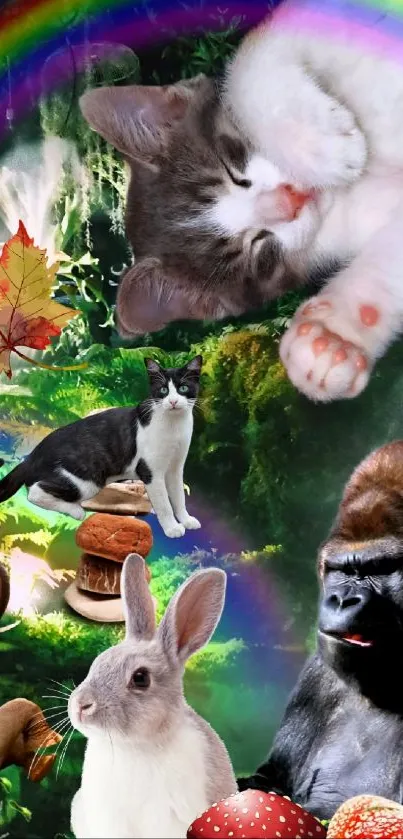 Whimsical animal collage with vibrant colors.