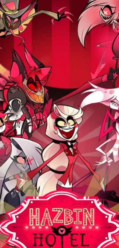Vibrant wallpaper with animated cartoon characters in red hues.