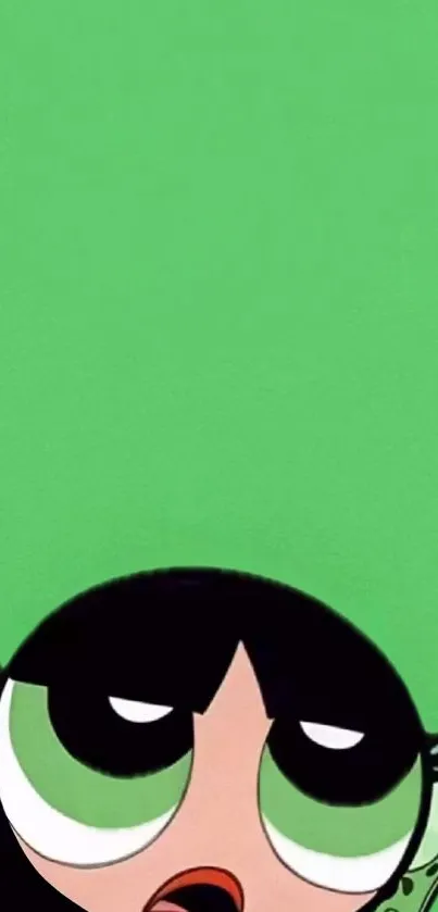 Animated character peeking from the bottom on a green background.