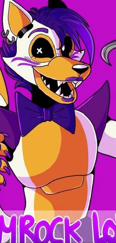 Animated fox with vibrant purple background and bold design.