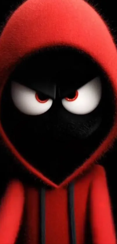 Cartoon character in a red hoodie on black background.