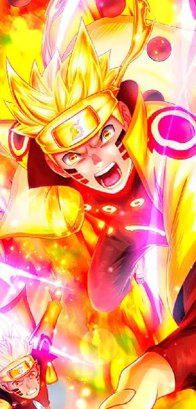 Anime character in vibrant action pose with bright colors.