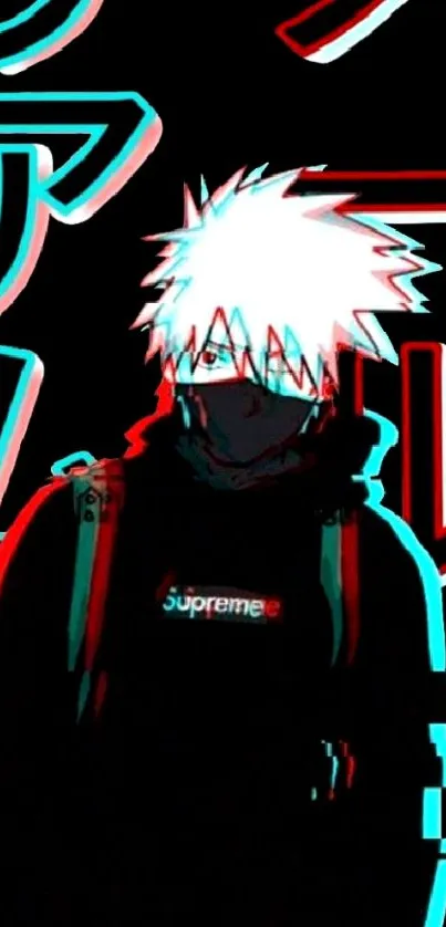 Anime character with glitch effect on black background.