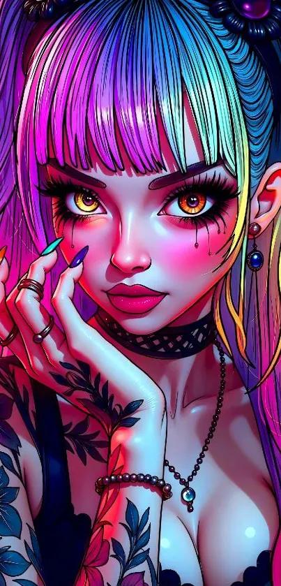 Vibrant anime art with colorful portrait and intricate details.