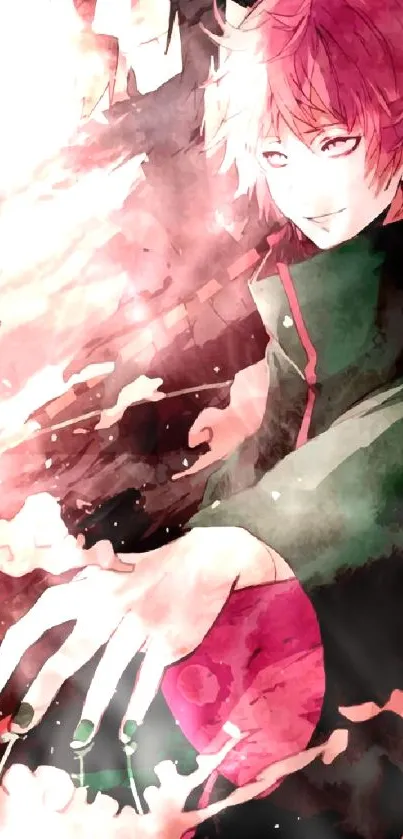 Anime character with red and green tones in dynamic style.