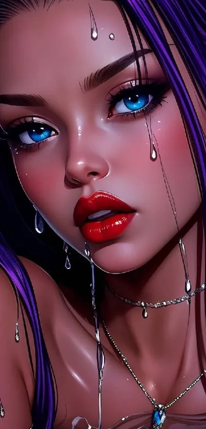 Vibrant anime character with purple hair