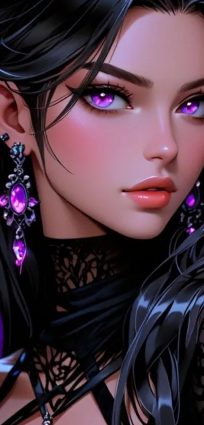 Anime character with purple eyes and intricate details