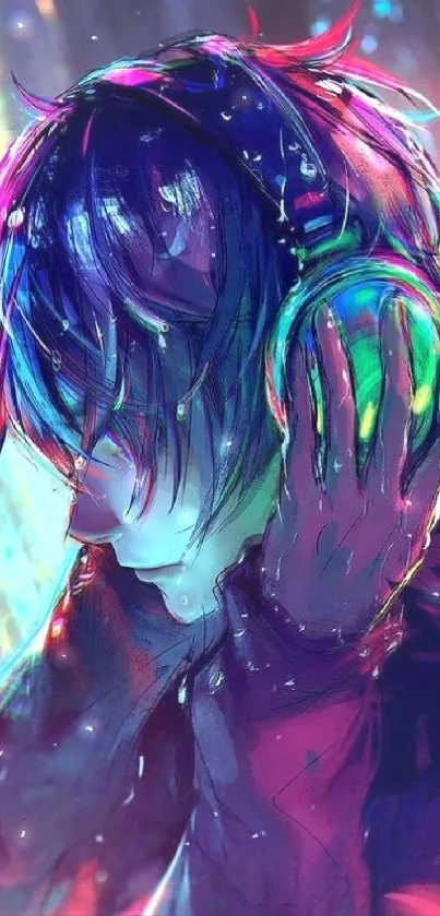 Vibrant anime-inspired art wallpaper with neon colors.