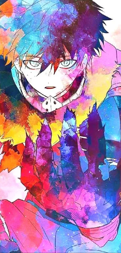 Vibrant anime character with colorful abstract design.