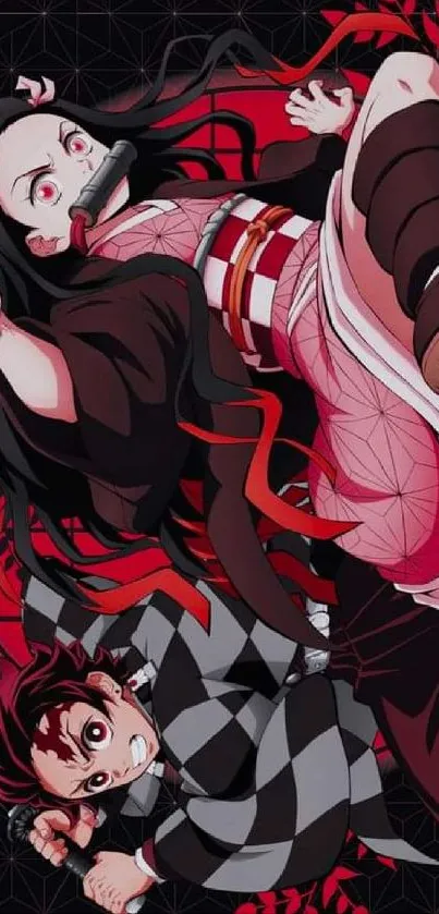 Dynamic anime wallpaper with red and black hues.