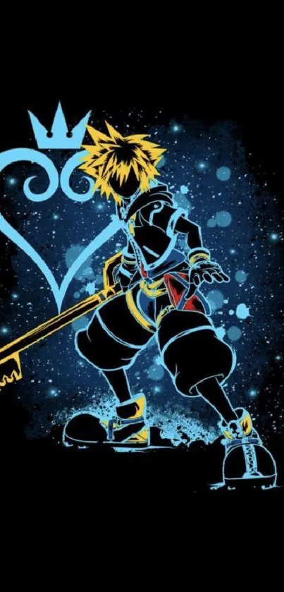 Anime character with keyblade on a black background wallpaper.