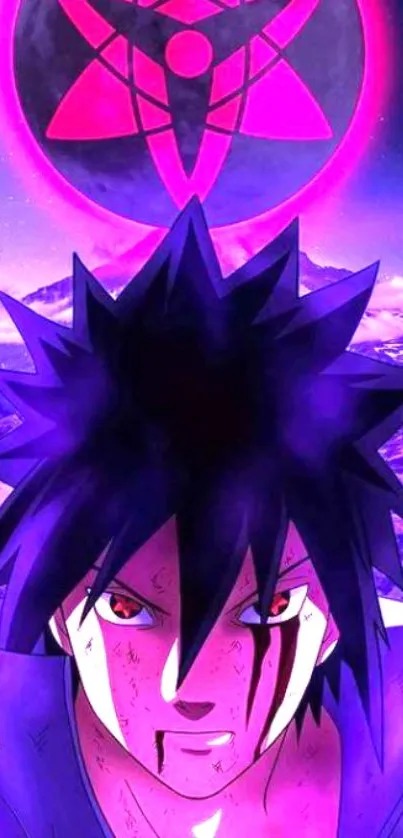 Anime character with vibrant colors and glowing purple background.