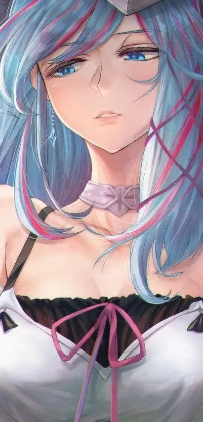 Vibrant anime character with blue hair and detailed design.