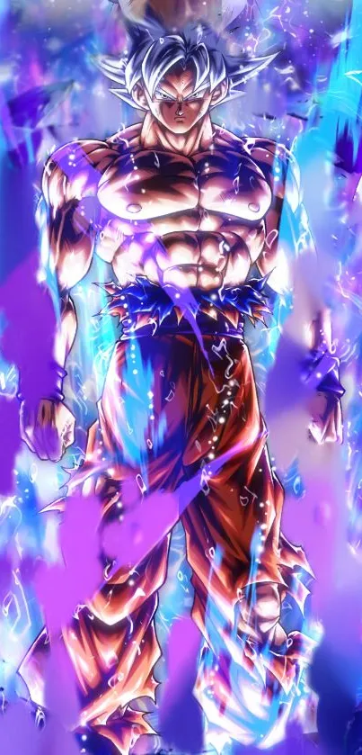 Anime character with vibrant blue energy aura and bold colors.