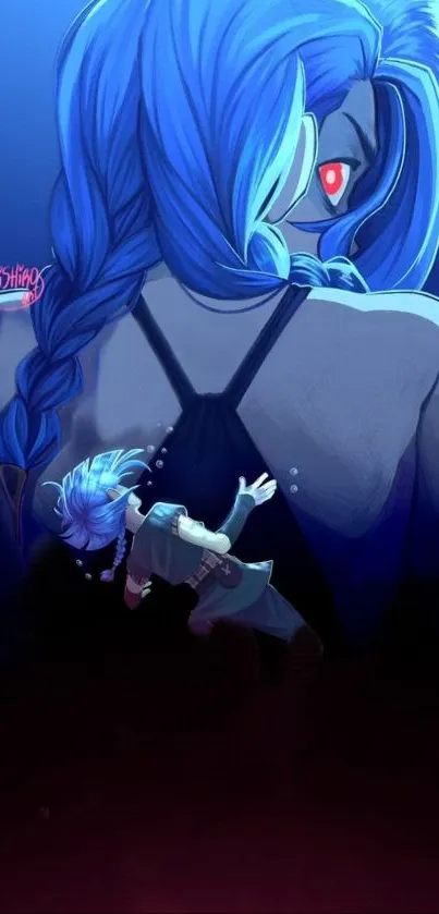 Dynamic anime character in blue tones with vibrant design.