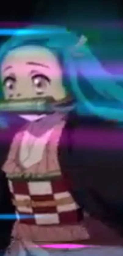 Anime character with teal hair and vibrant motion effects.