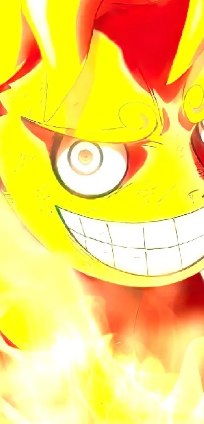 Vibrant yellow anime character with a bold expression and intense colors.