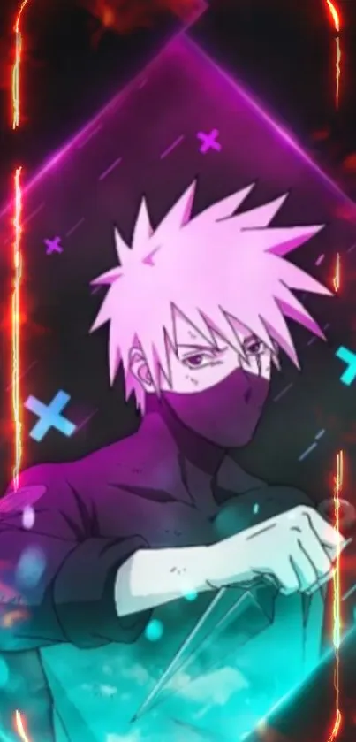 Anime character with neon purple background and vibrant colors.