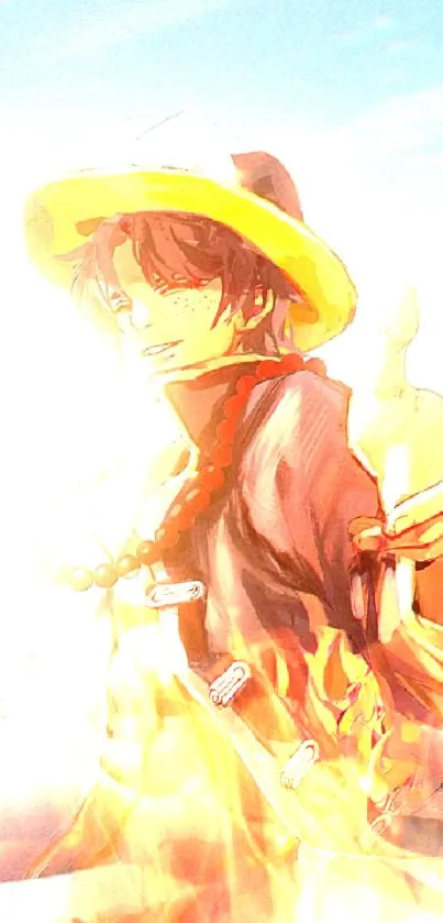 Anime character in yellow hat with vibrant colors.