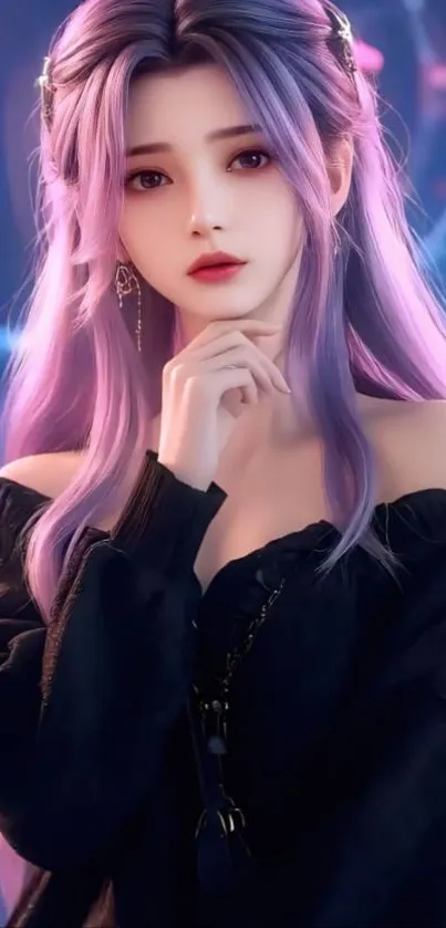 Anime character with purple hair, vibrant art style.
