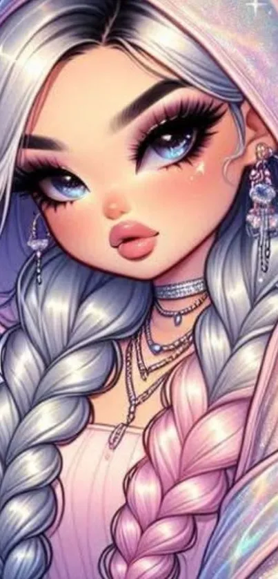 Animated character with vibrant braided hair.