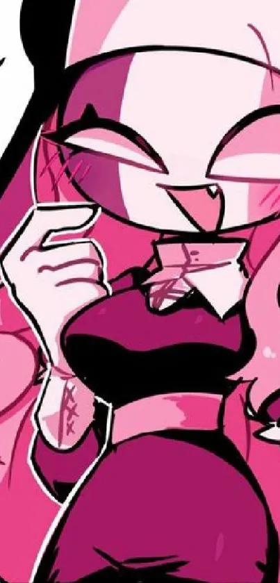 Anime character with vibrant pink hues and bold design.