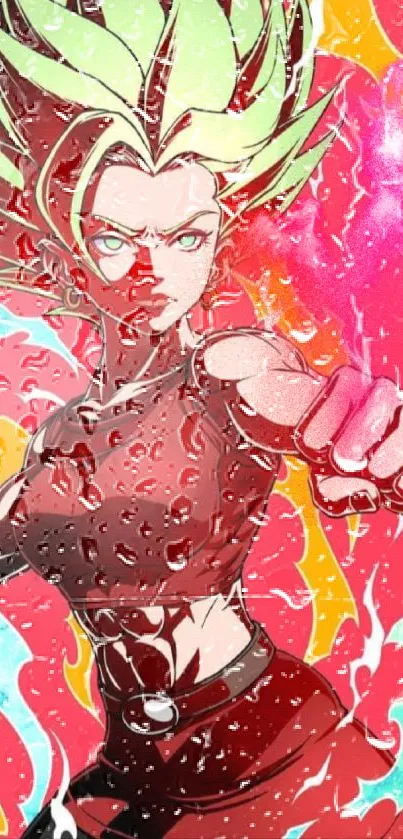 Vibrant anime character with pink background and dynamic action.