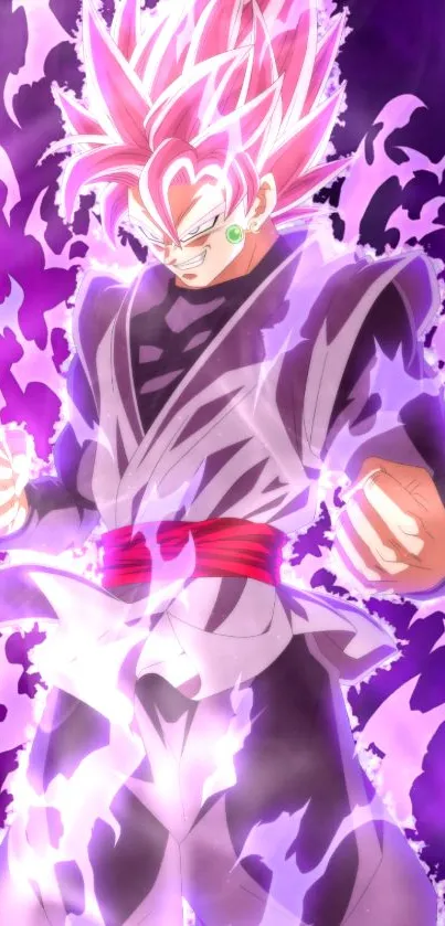 Dynamic anime character with vibrant purple and pink energy aura.