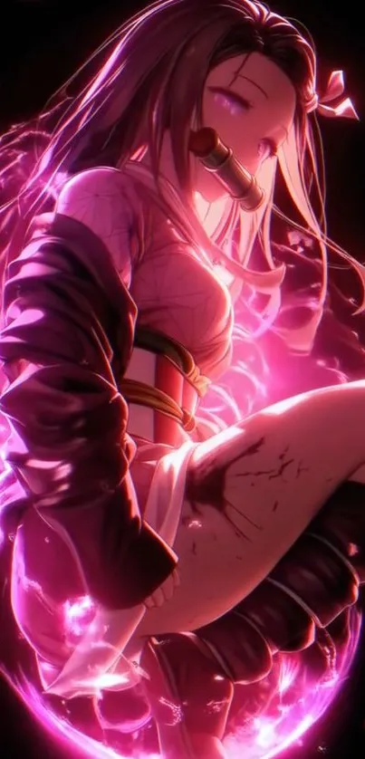 Anime character with vibrant pink aura.