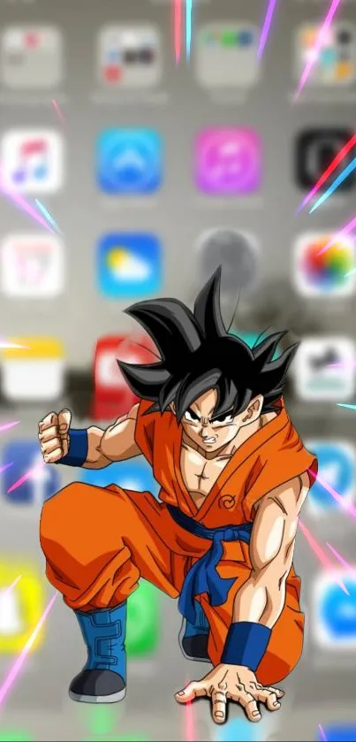 Anime character in orange gi with vibrant energy effects.