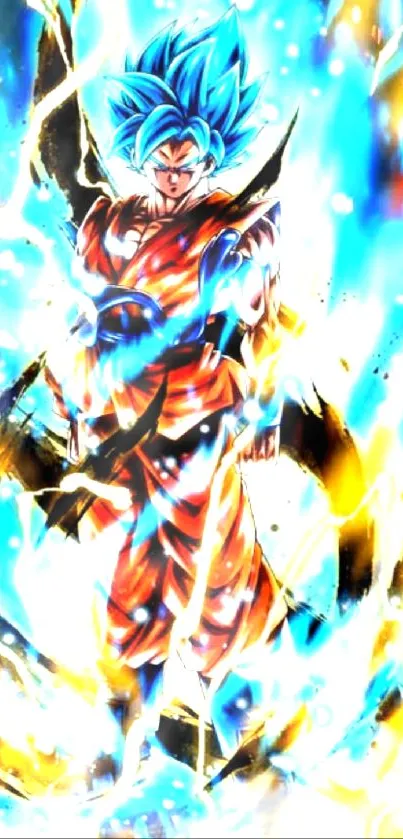 Anime character with blue energy aura.