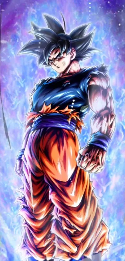 Anime character with aura, blue and orange hues.