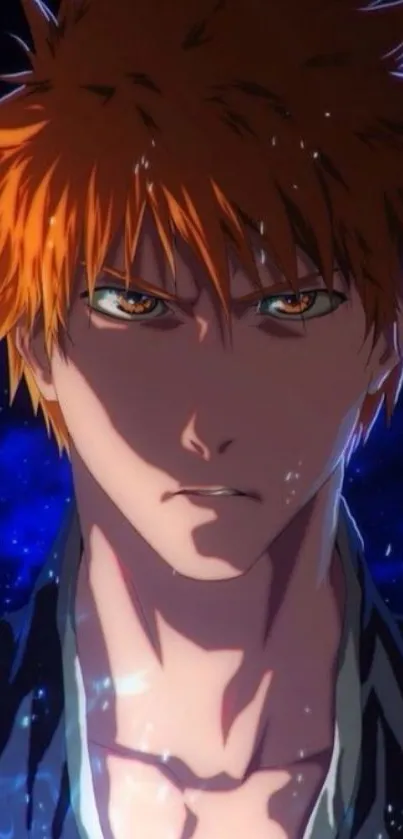 Vibrant anime character with orange hair and dark background