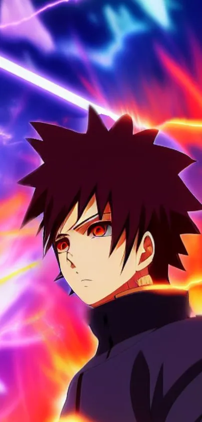 Anime character with red-orange flames and vibrant colors.