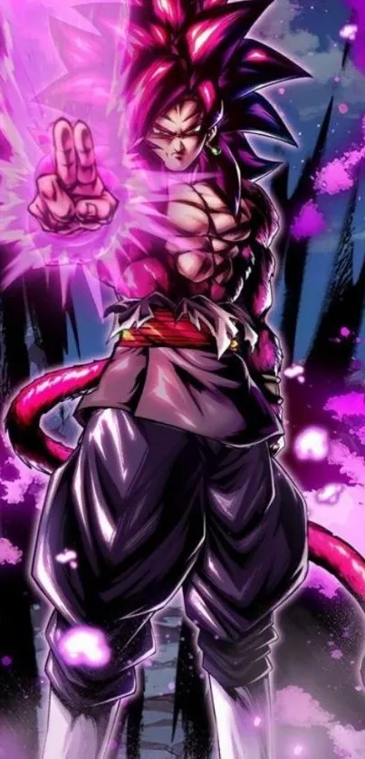 Dynamic anime character with magenta energy aura.