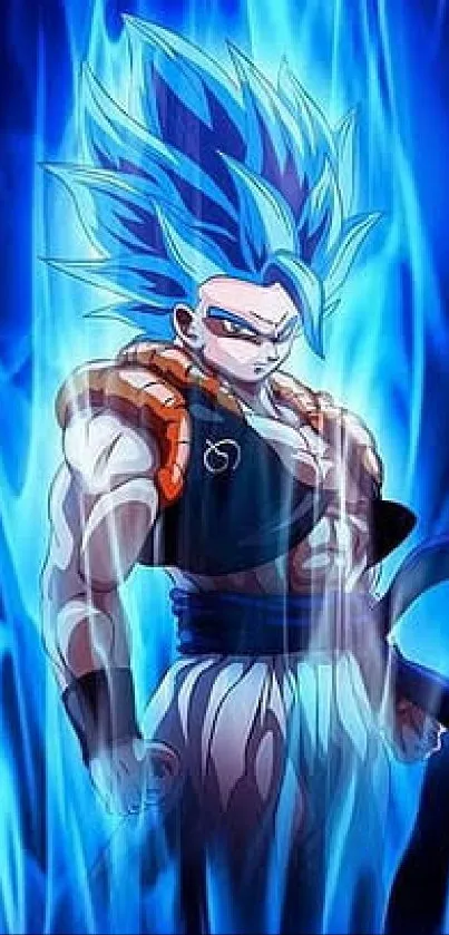 Anime character with blue flames background.