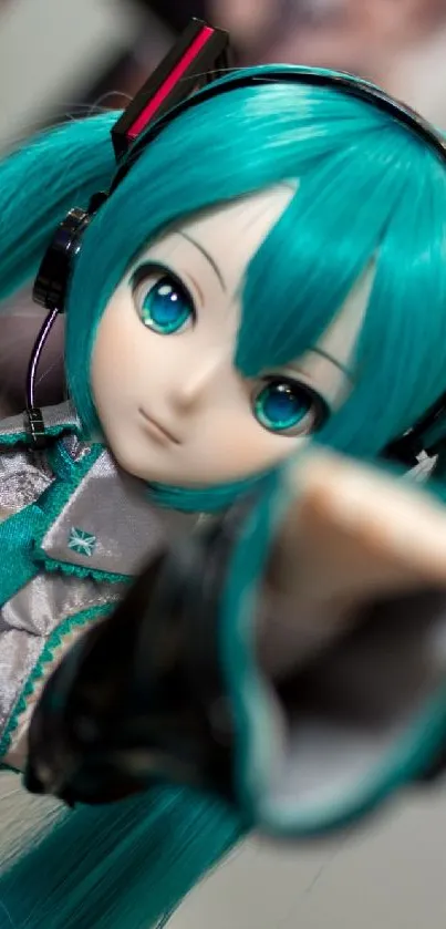 Vibrant anime character with turquoise accents in stylish attire.