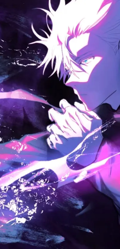 Dynamic anime character with purple glow