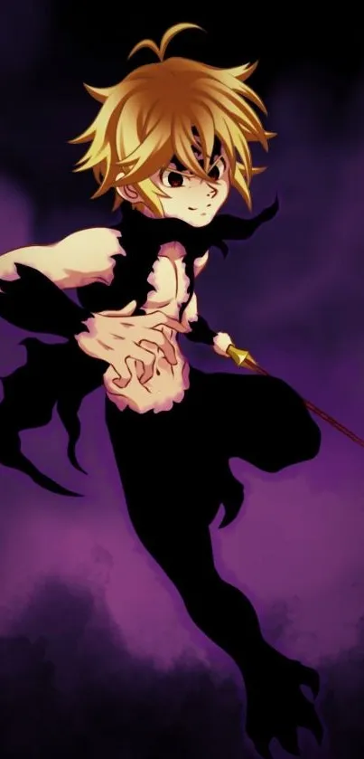 Anime character in dynamic pose with dark purple background.