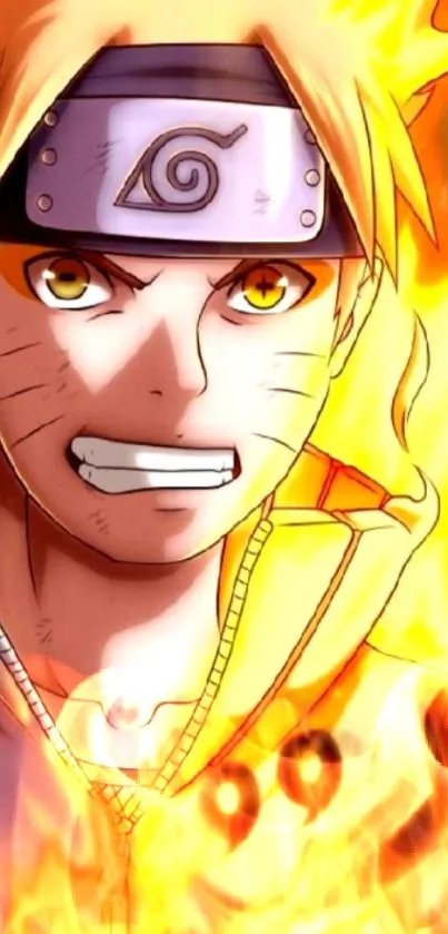 Dynamic anime character with fiery aura in vibrant colors.