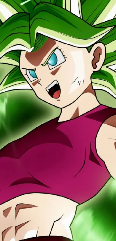 Anime character with green hair and vibrant background.